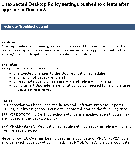 Image:"Unexpected Desktop Policy settings pushed to clients after upgrade to Domino 8"  is back in Domino 8.5